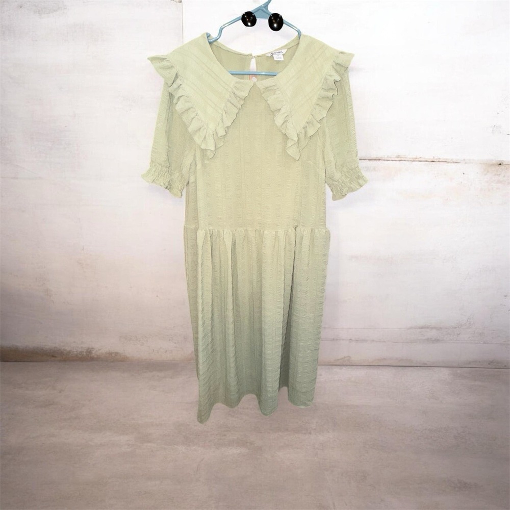 Monki Women's XL Mint Green Peasant Dress Maxi Collar Short Sleeve‎ Retro Farmer - Picture 2 of 10